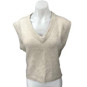 H&M Women's Beige Wool Knit V-Neck Sleeveless Pullover Sweater Vest Tank Top XS